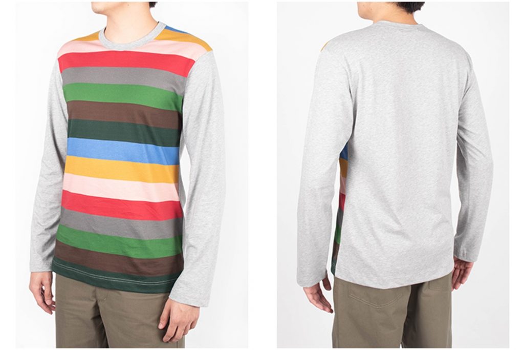 Tricot Comme des Garcons 2000 khaki burgundy stripe double layered t-shirt